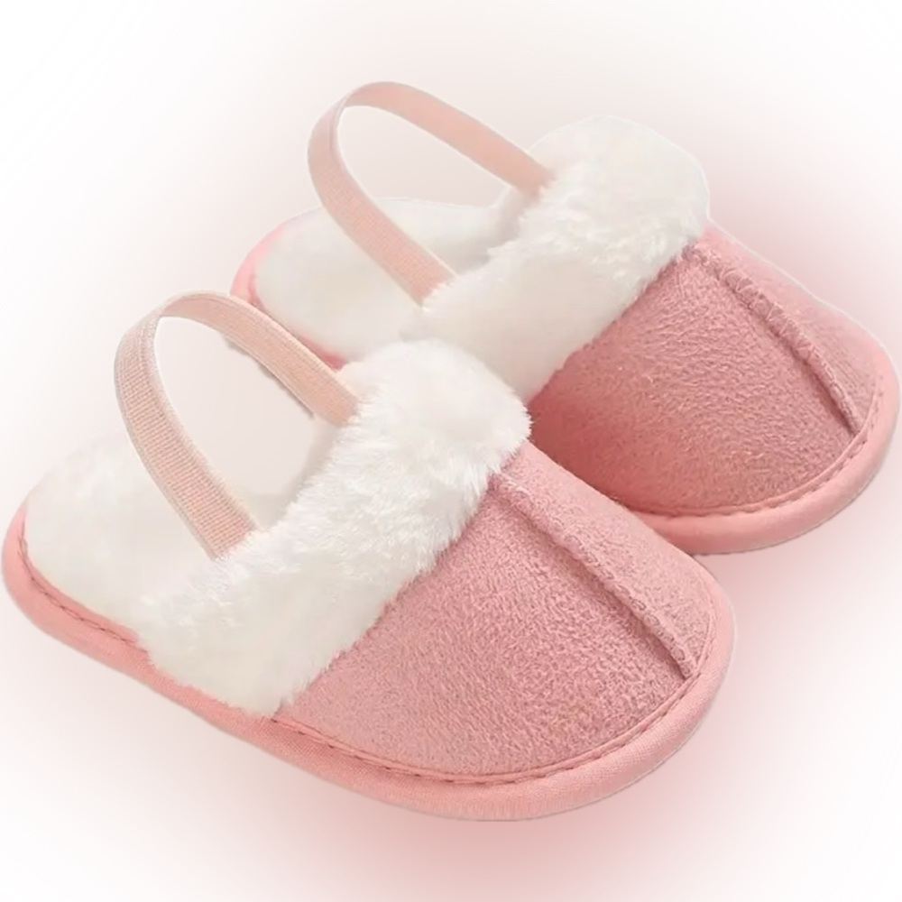 Cozy Pink Plush Baby Girl Slippers Infant Size 2 NWT